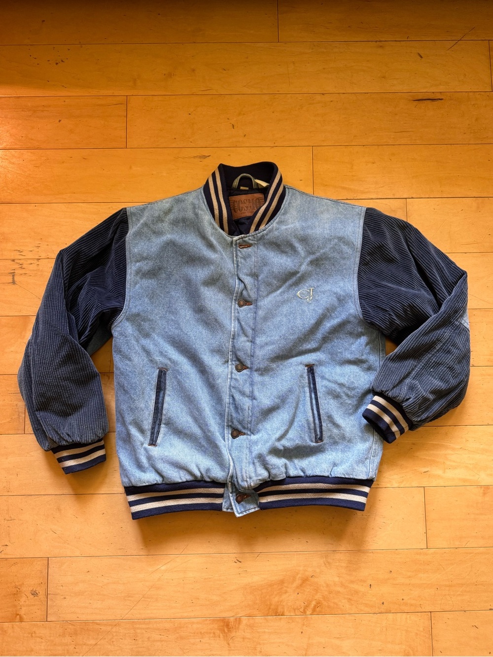 VINTAGE COSMO JEANS Denim Corduroy Coat Jacket, medium, 80s 90s retro letterman
